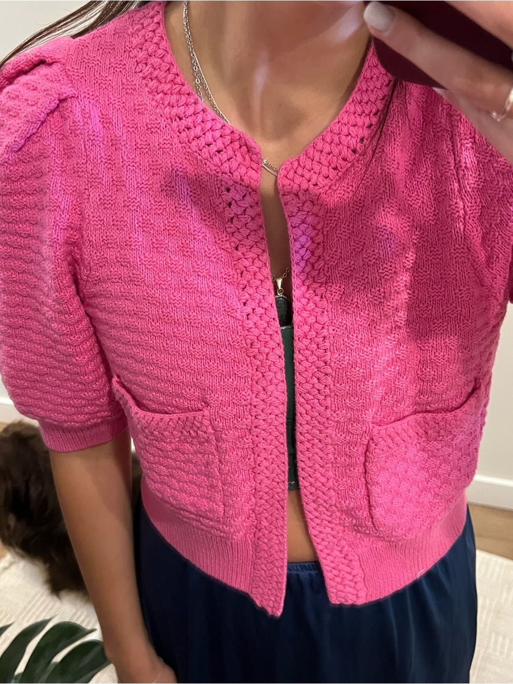 MAJORELLE Hot Pink Short-Sleeve Knit cardigan